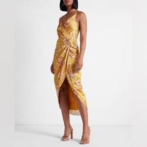 Express Yellow Floral Satin Twist Dress - Size XL